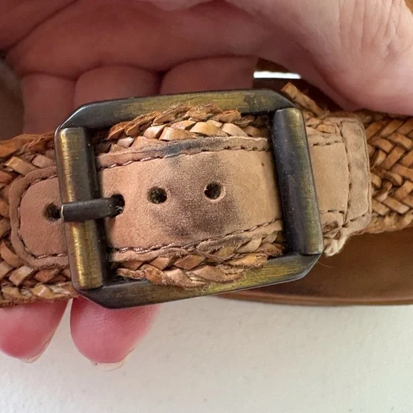 Paul‎ Green Helena Women Size 8 Woven Leather Tan Sandals Slingback Heel Boho - Picture 12 of 15